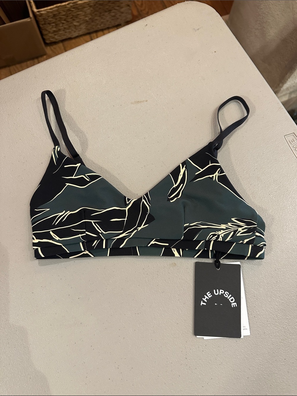 The Upside Dark Green and Black Leaf-Print Sports Bra